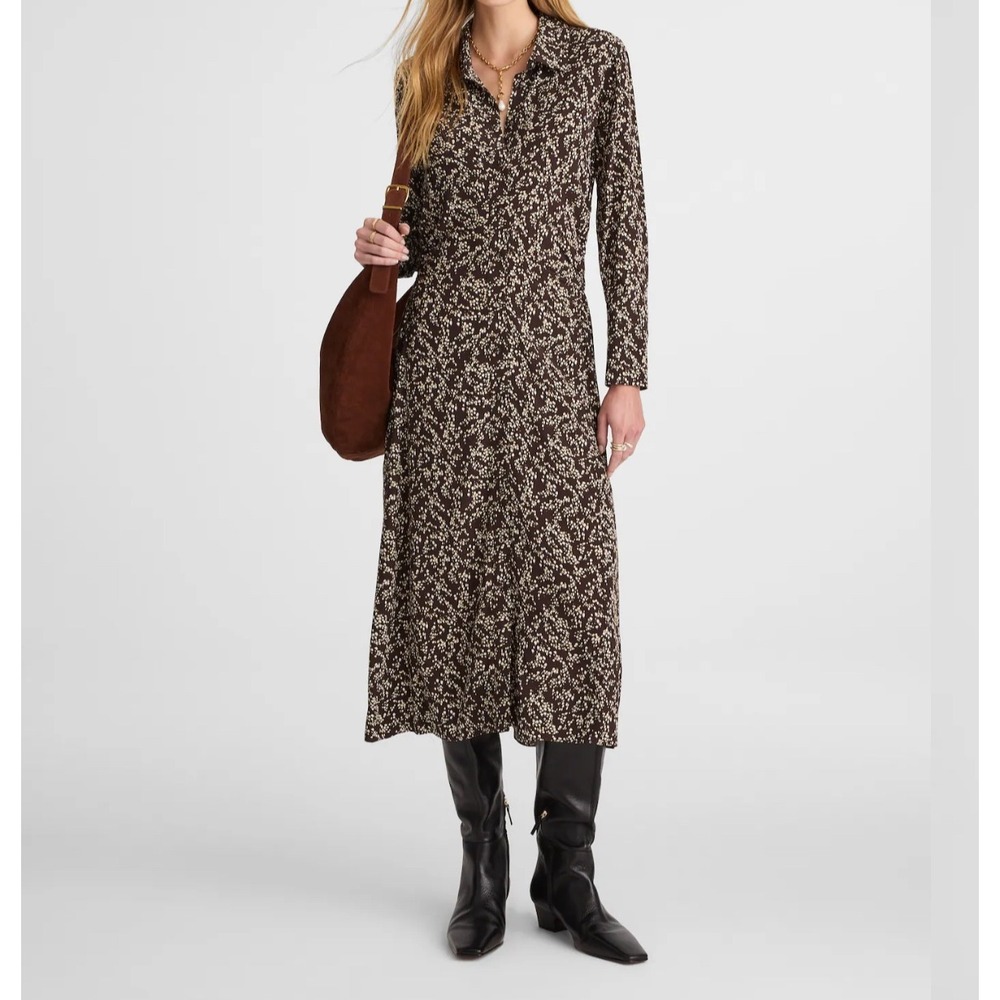 Madewell Brown‎ Speckled Print Long Sleeve Midi Shirtdress Size 2 NW723
